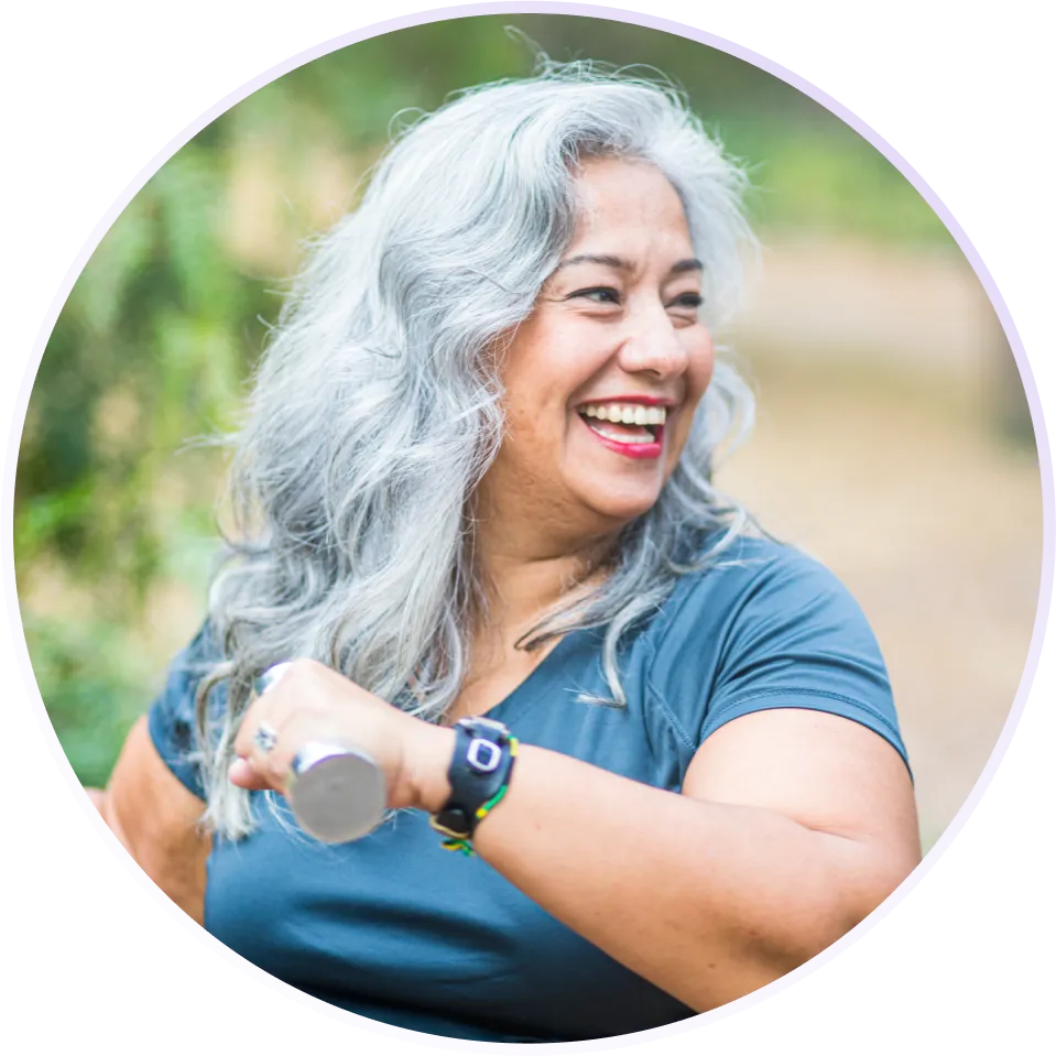 a smiling woman with a watch